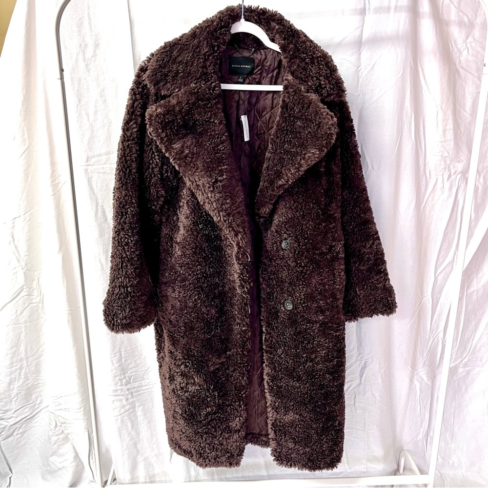 Banana Republic FAUX FUR LONG COAT L NWT